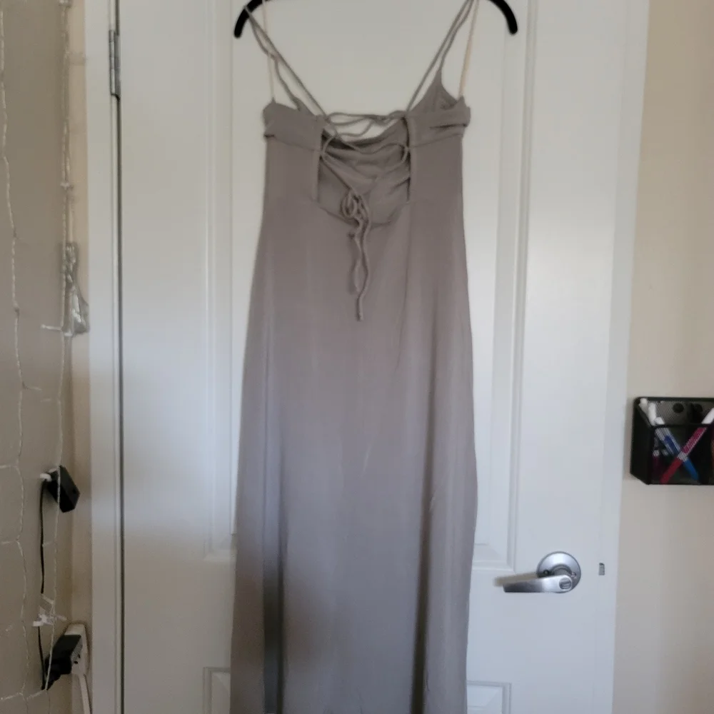 Wilfred Dreamweaver midi slit tie open back dress ashen gray S - Picture 8 of 8